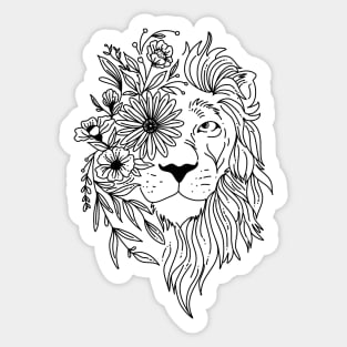 Lion head sketch with flowers in his mane Sticker